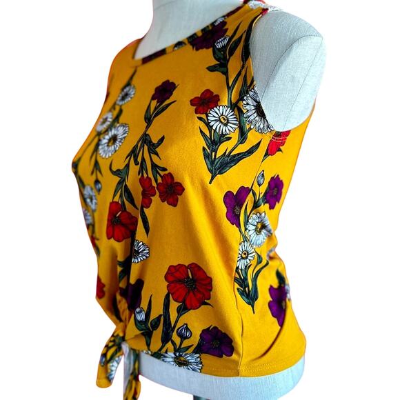 Womens Top Size Medium Yellow Floral Lace Back Tie Front Twee Indie Professional - Picture 6 of 8